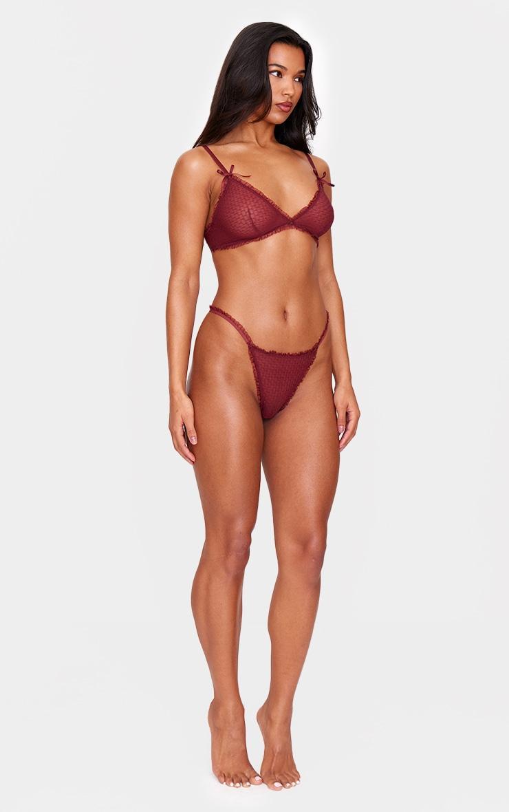 Burgundy Textured Mesh Frill Edge Triangle Bra Product Image