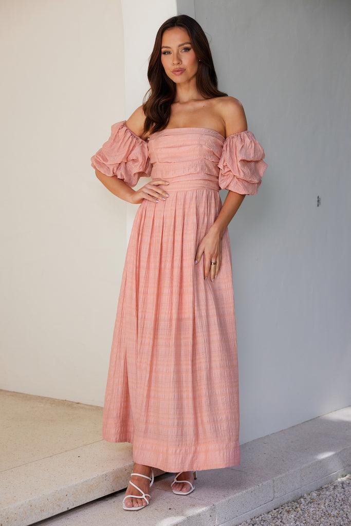 Birthday Weekend Off Shoulder Maxi Dress Peach Product Image