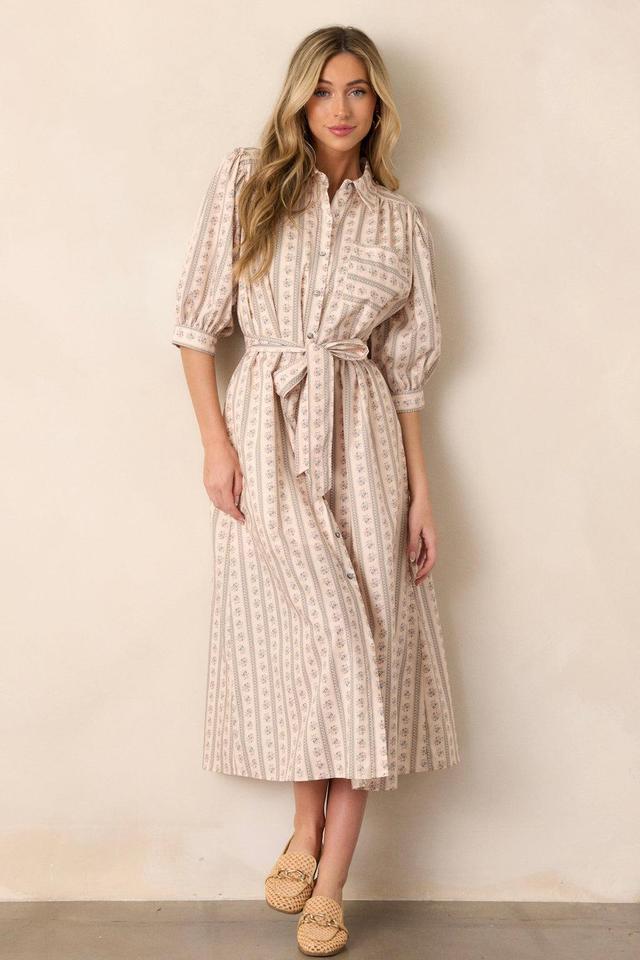 Got Me Wondering 100% Cotton Ivory Floral Midi Dress Product Image