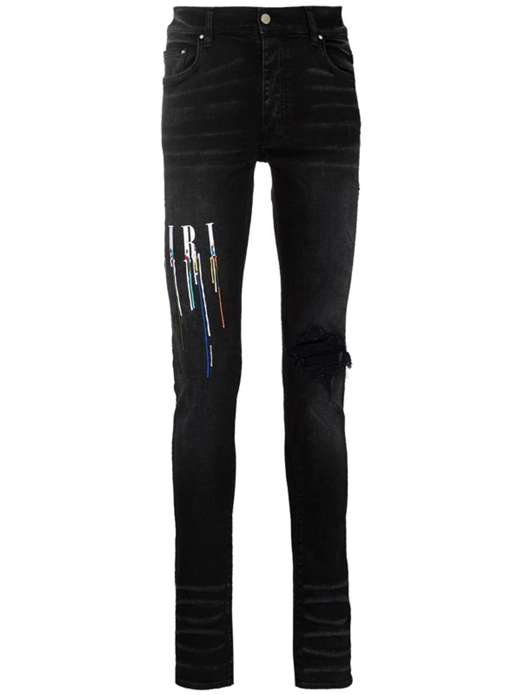 Paint Drip Logo Stretch-denim Jeans In Aged Black Product Image