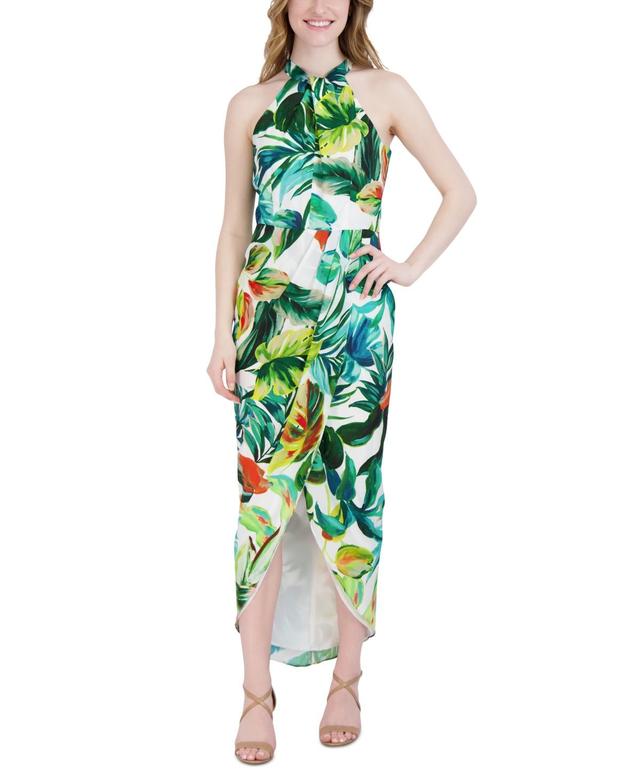 julia jordan Womens Printed Knot-Neck Tulip-Hem Maxi Dress Product Image