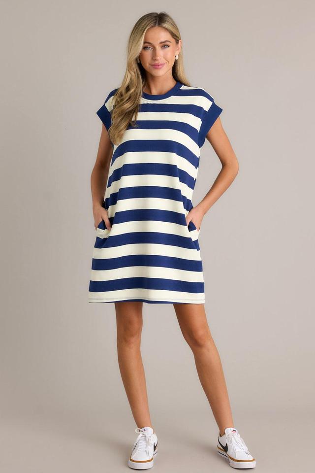 Harmony Horizon Navy Stripe Cap Sleeve Mini Dress Product Image