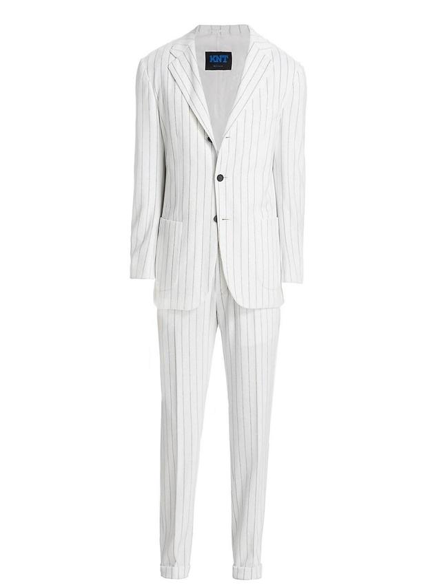 Mens Pinstriped Cotton-Blend Three-Button Suit Product Image