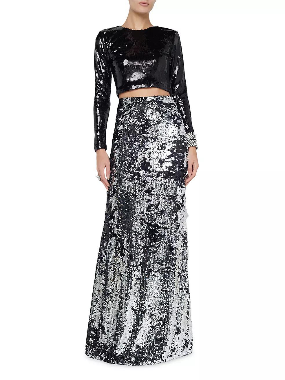 Rogan Sequined Long-Sleeve Crop Top Product Image