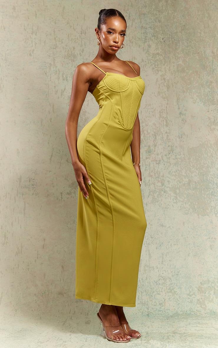 Chartreuse Textured Corset Strappy Midaxi Dress Product Image