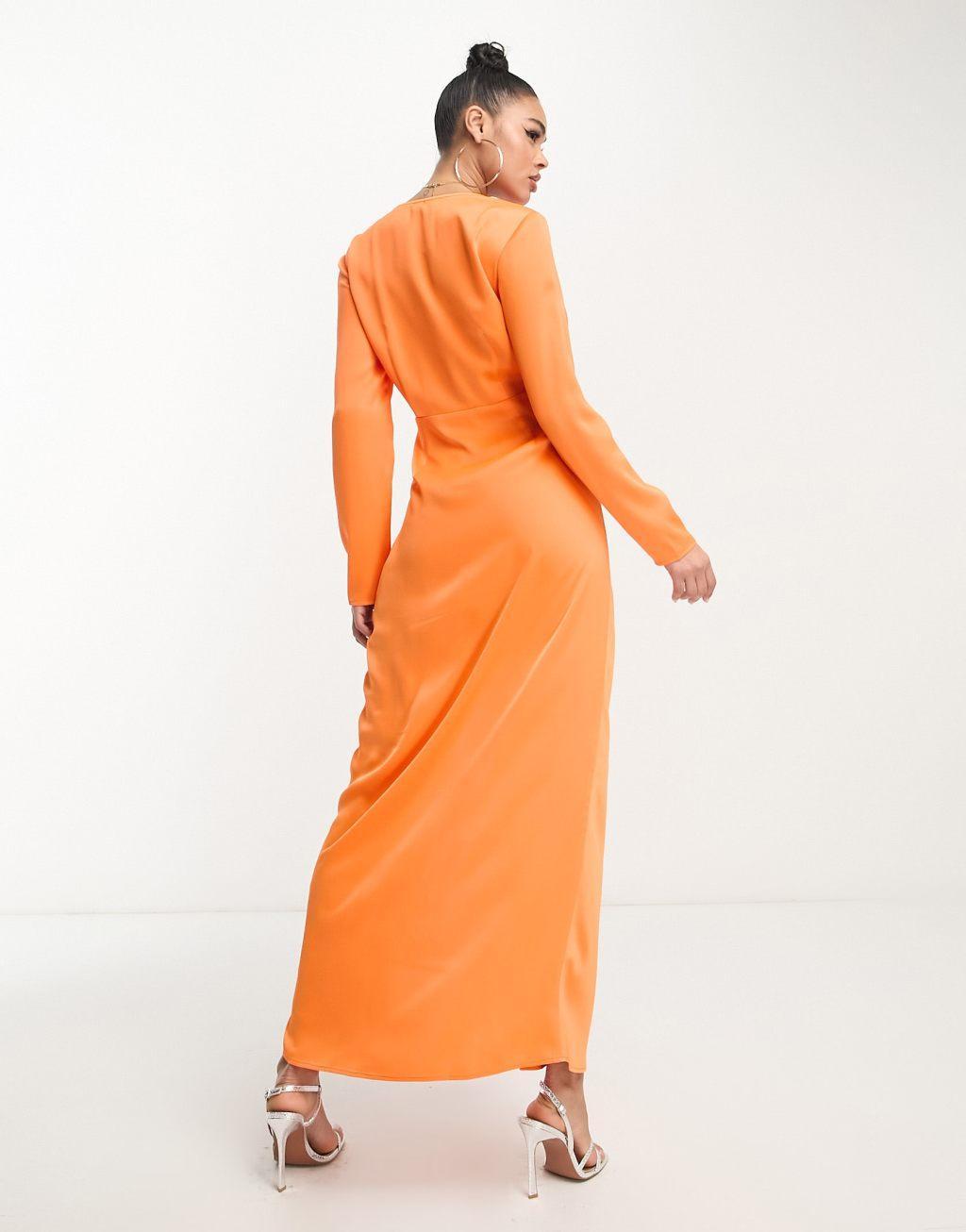 Something New x Klara Hellqvist satin twist front plunge maxi dress Product Image