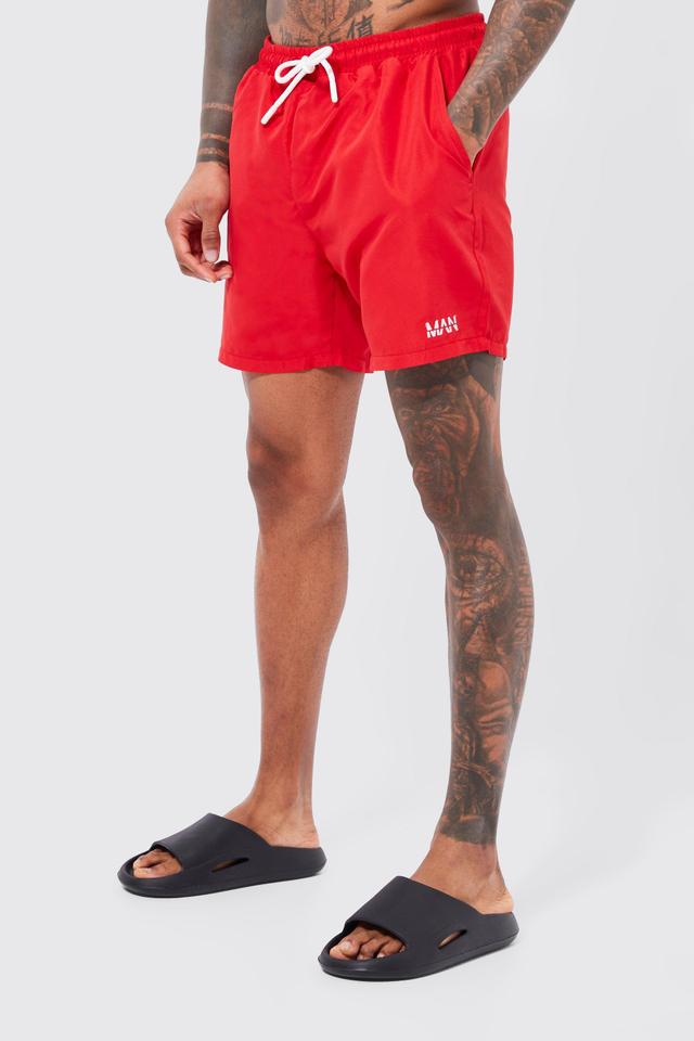 Original Man Mid Length Swim Trunks | boohooMAN USA Product Image