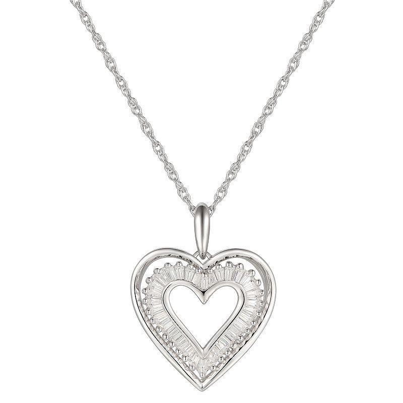 Sterling Silver Cubic Zirconia Open Heart Pendant Necklace, Womens Product Image