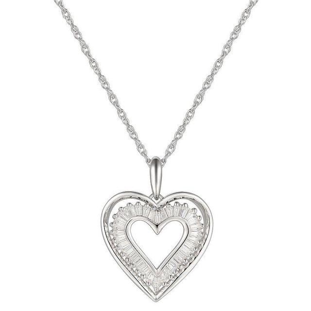 Sterling Silver Cubic Zirconia Open Heart Pendant Necklace, Womens White Product Image