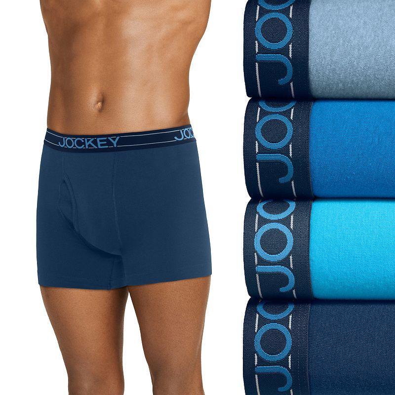 Mens Jockey 4-Pack Cotton Blend Boxer Brief Plum Blue Blue Product Image