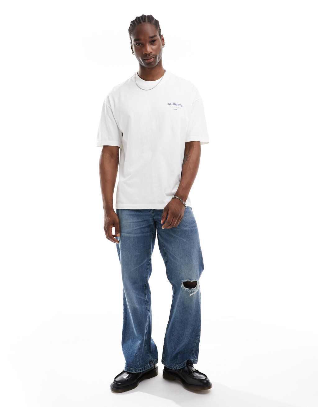 AllSaints Underground oversized t-shirt in white and purple Product Image