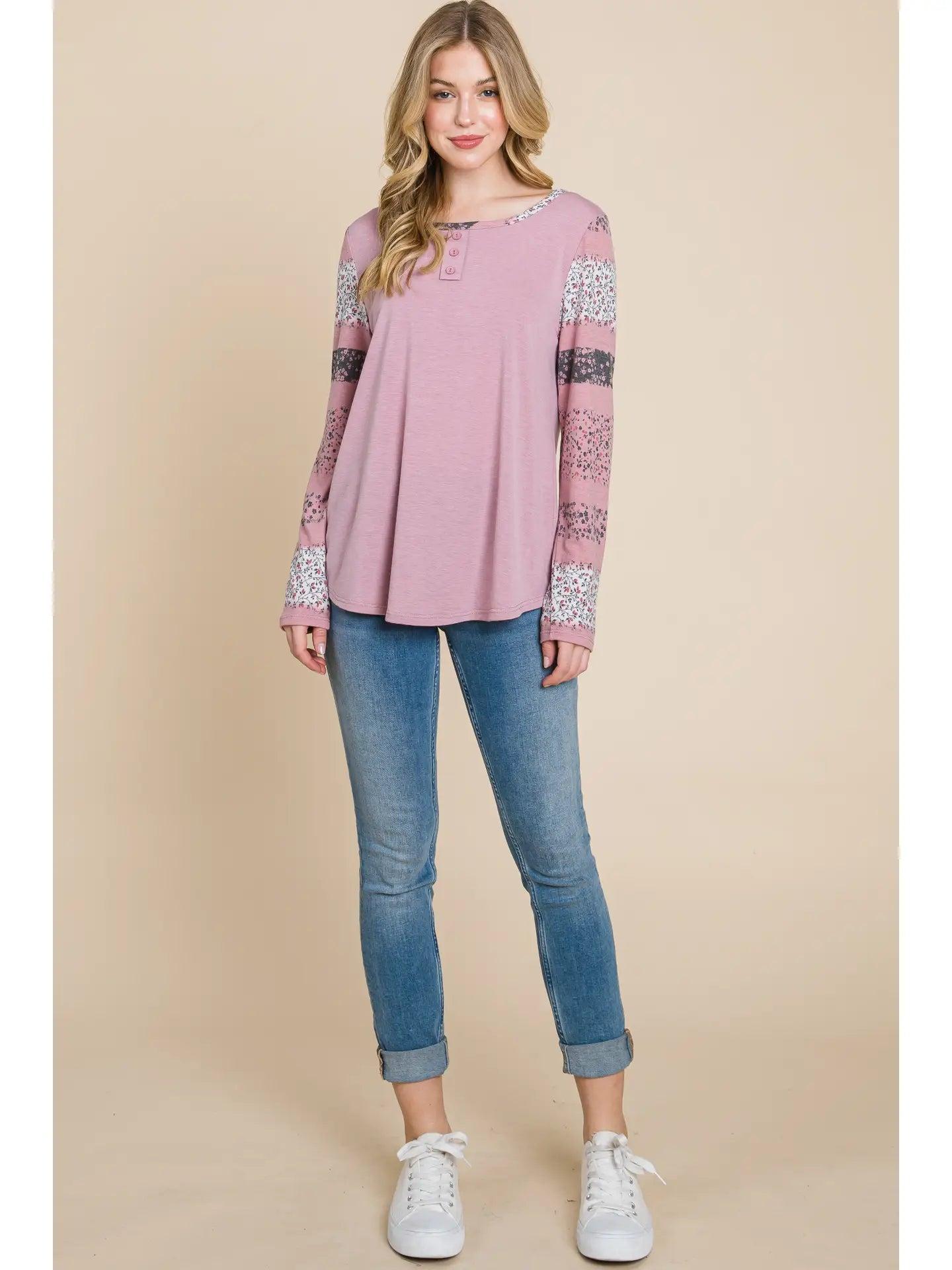 Long Sleeve Stripe Floral Shirt Female Product Image