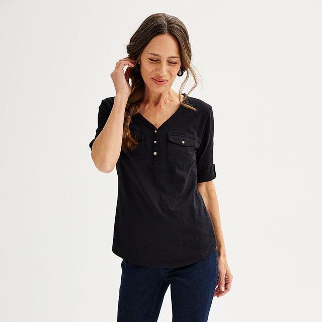 Womens Croft & Barrow Elbow Sleeve Utility Henley Top Product Image