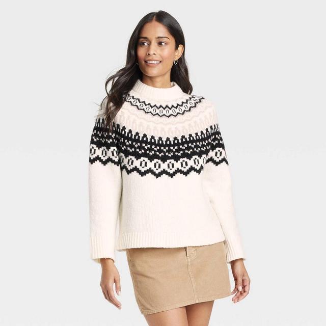 Women's Crewneck Pullover Sweater - Universal Thread™ Cream Fairisle XS Product Image