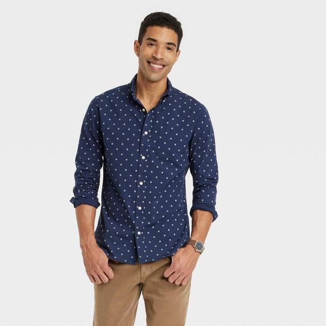 Mens Floral Print Long Sleeve Slim Fit Button-Down Shirt - Goodfellow & Co Navy Blue Product Image