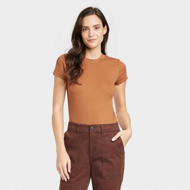 Womens Ribbed T-Shirt Bodysuit - A New Day Brown 4X Product Image