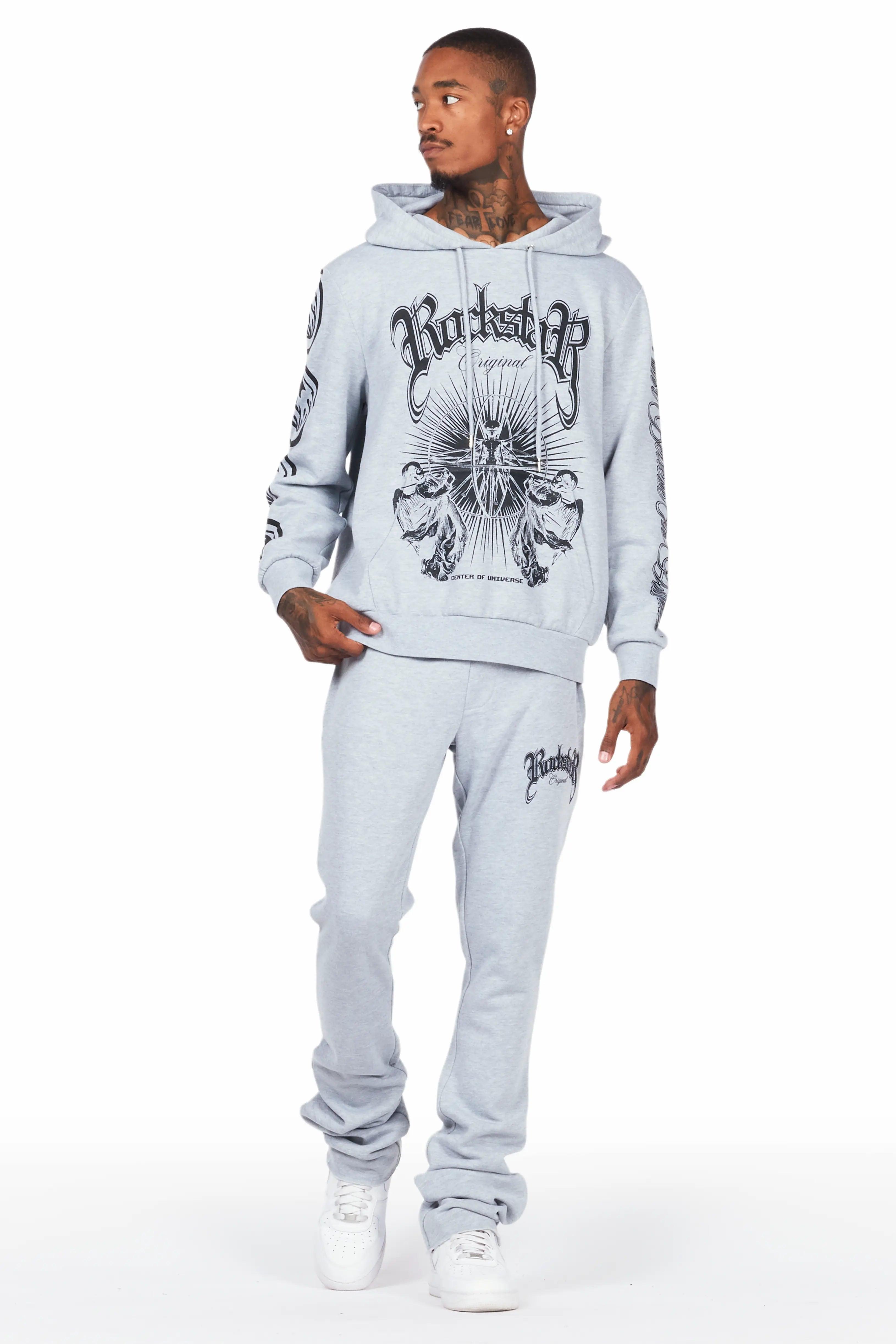 Yarden Grey Graphic Hoodie/Stacked Flare Pant Track Set Male Product Image