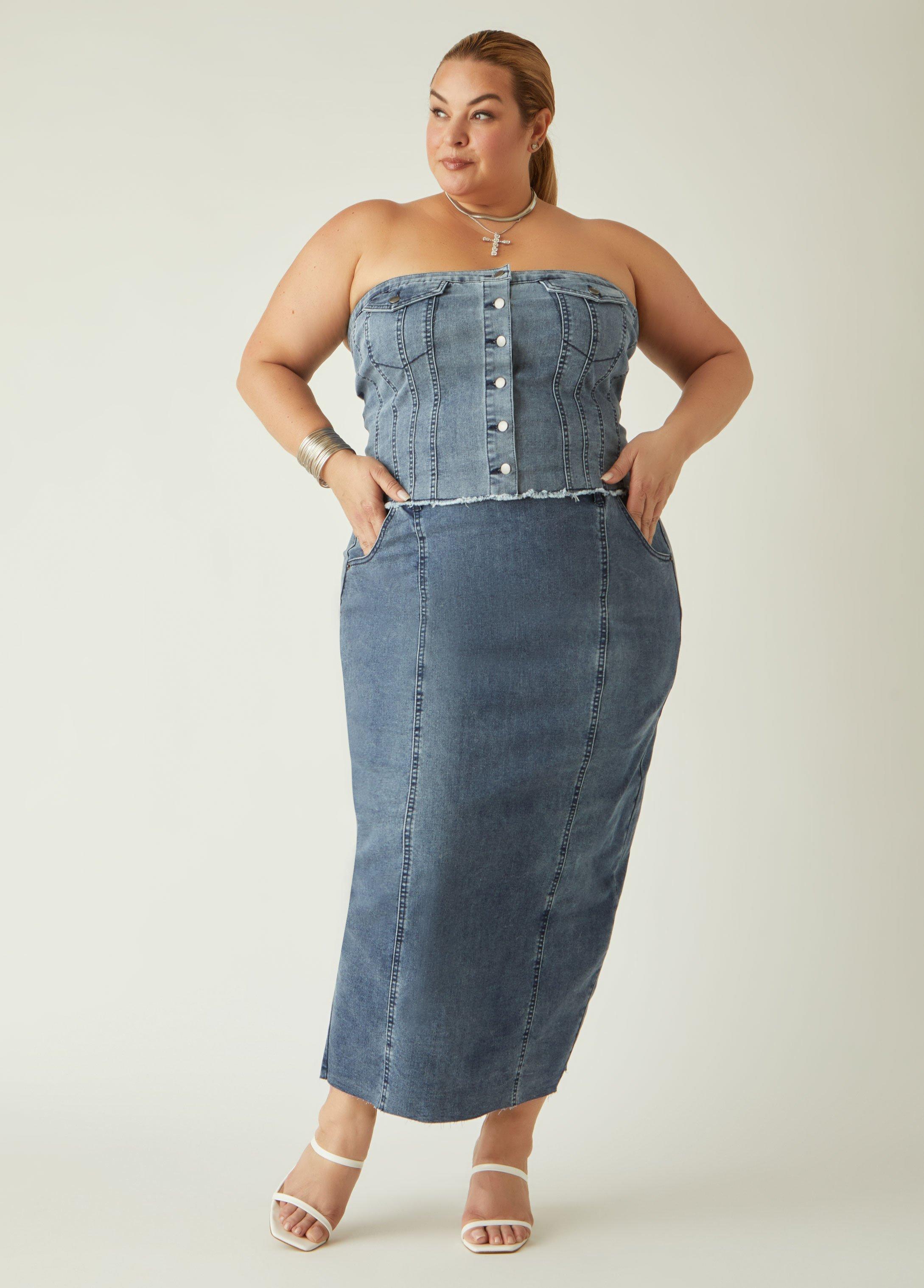 Plus Size Seamed Denim Maxi Skirt Ashley Stewart Product Image