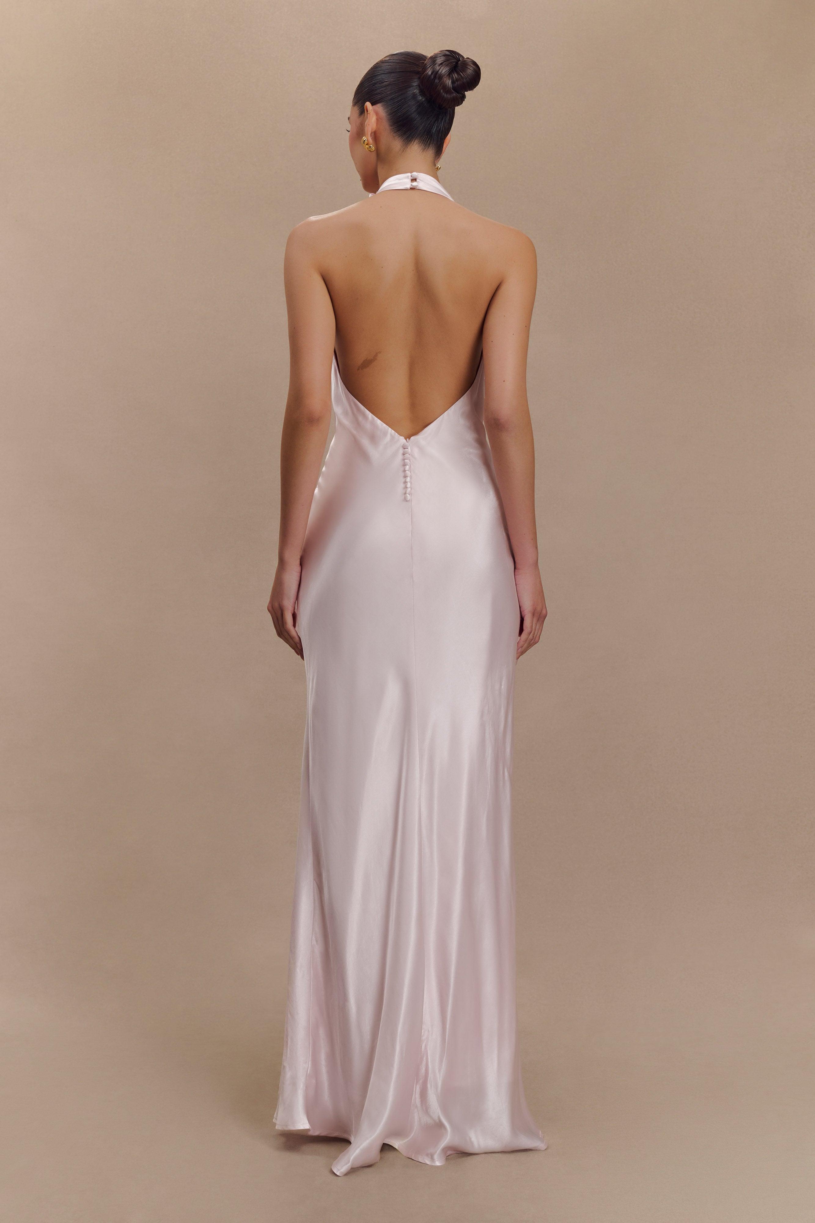 Esther Iridescent Satin Cowl Maxi Dress - Pale Pink Product Image