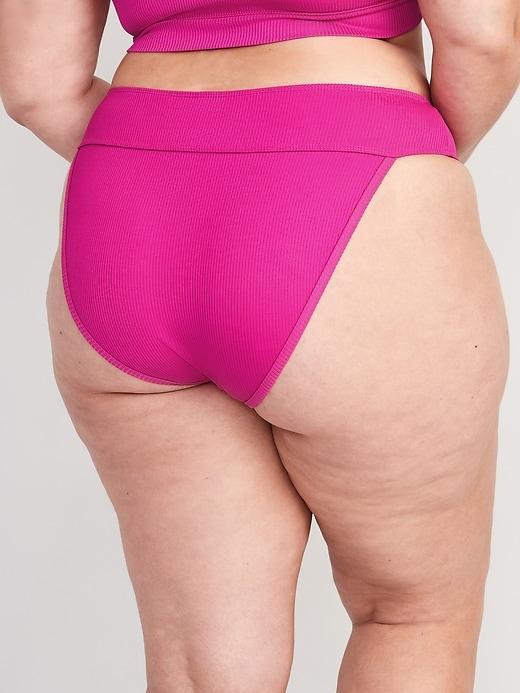 High-Waisted Ribbed French-Cut Bikini Swim Bottoms Product Image