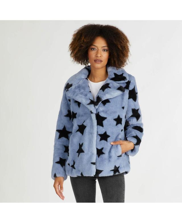 Nvlt Womens Short Pile Faux Fur Star Print Jacket Product Image