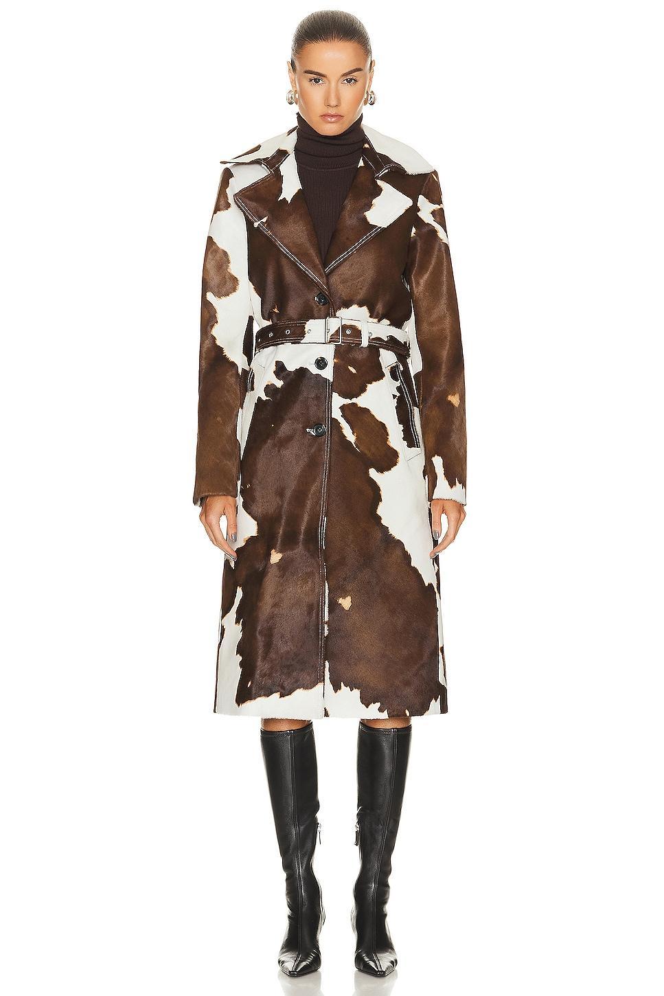 Helmut Lang Cowhide Trench Coat in White,Brown. Product Image