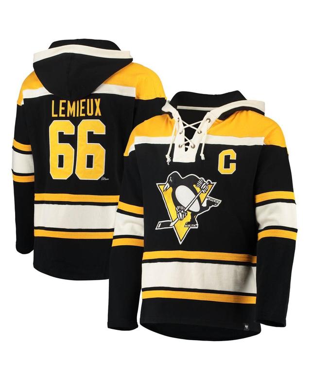 Mens 47 Brand Mario Lemieux Black Pittsburgh Penguins Retired Player Name and Number Lacer Pullover Hoodie Product Image