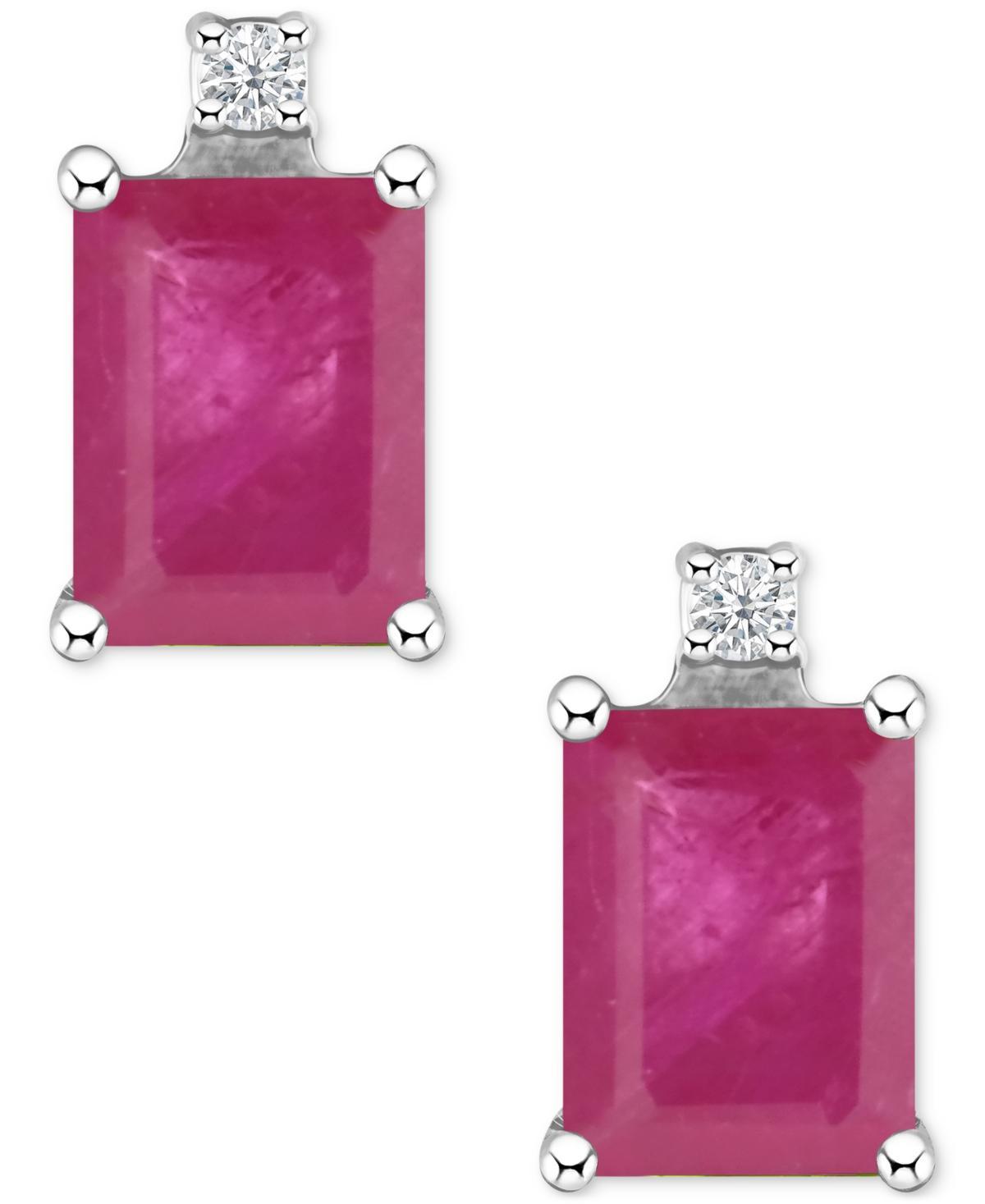 Belk & Co 14K Gold 6X4 Emerald Cut Ruby Diamond Accent Earrings Product Image