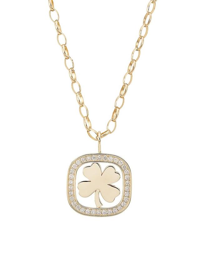 Womens XL Clover 14K Gold & Diamond Open Icon Charm Necklace Product Image