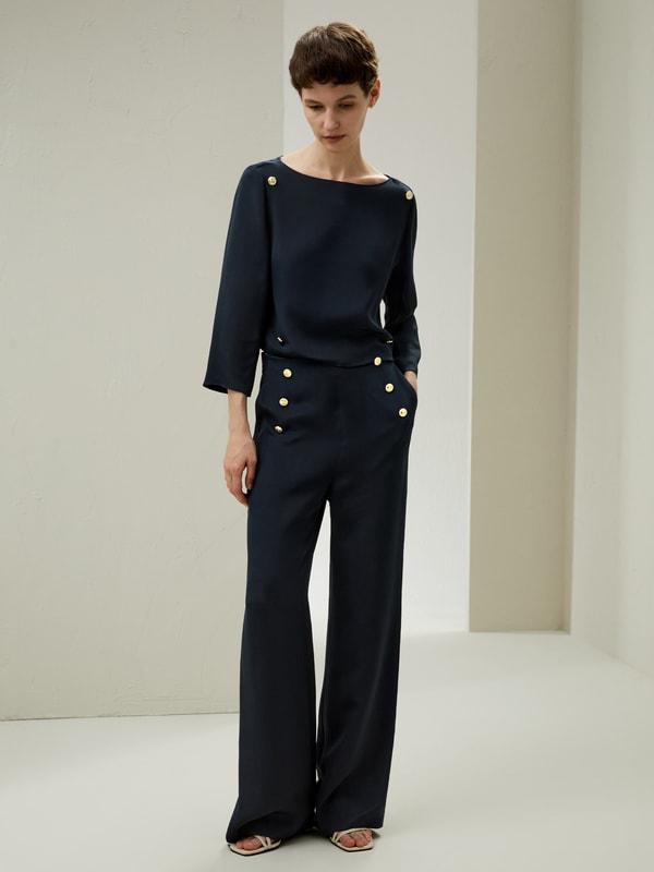 Dubrovnik Button Front Wide Leg Silk Trousers Product Image