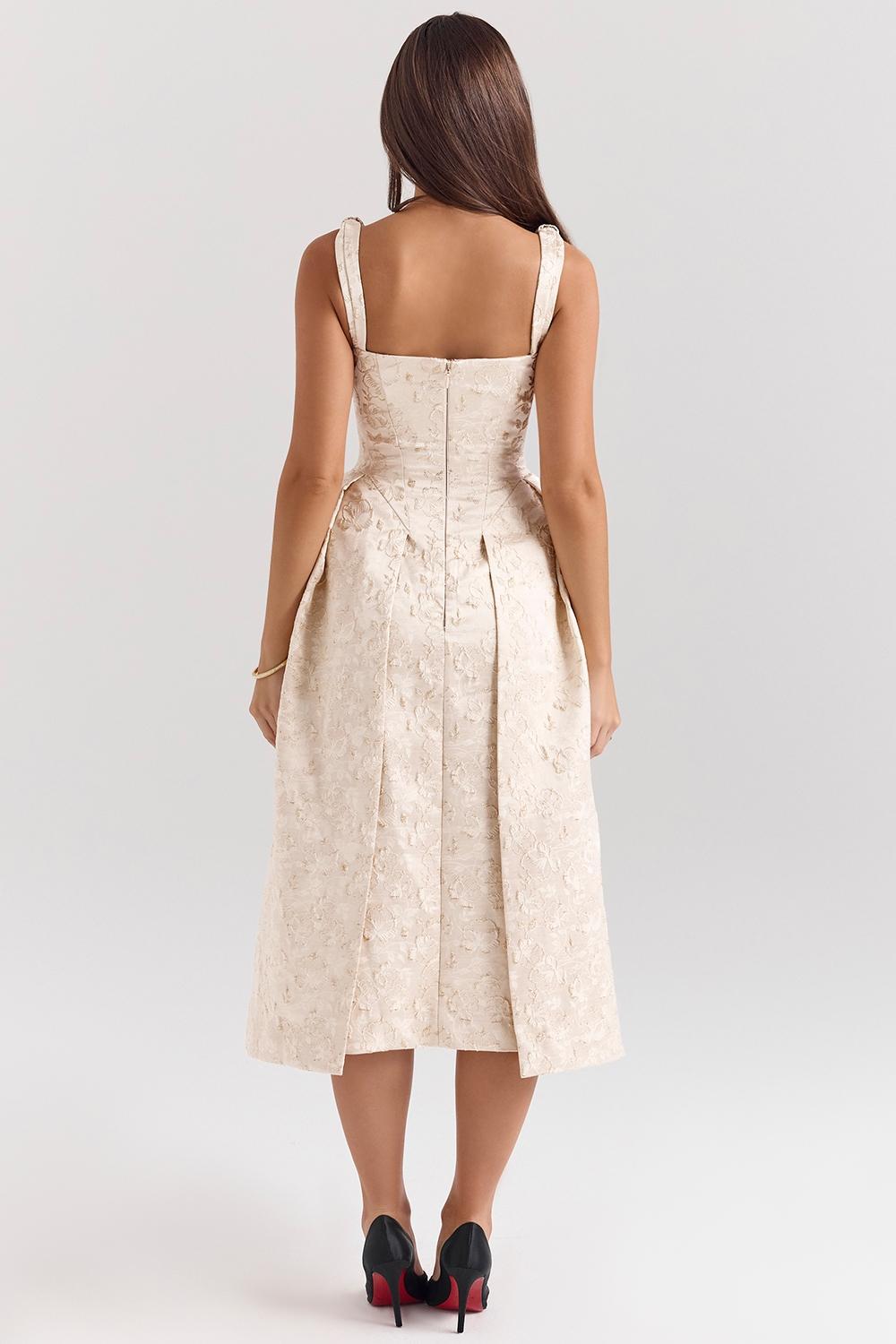 Paloma Ivory Metallic Jacquard Midi Dress Product Image