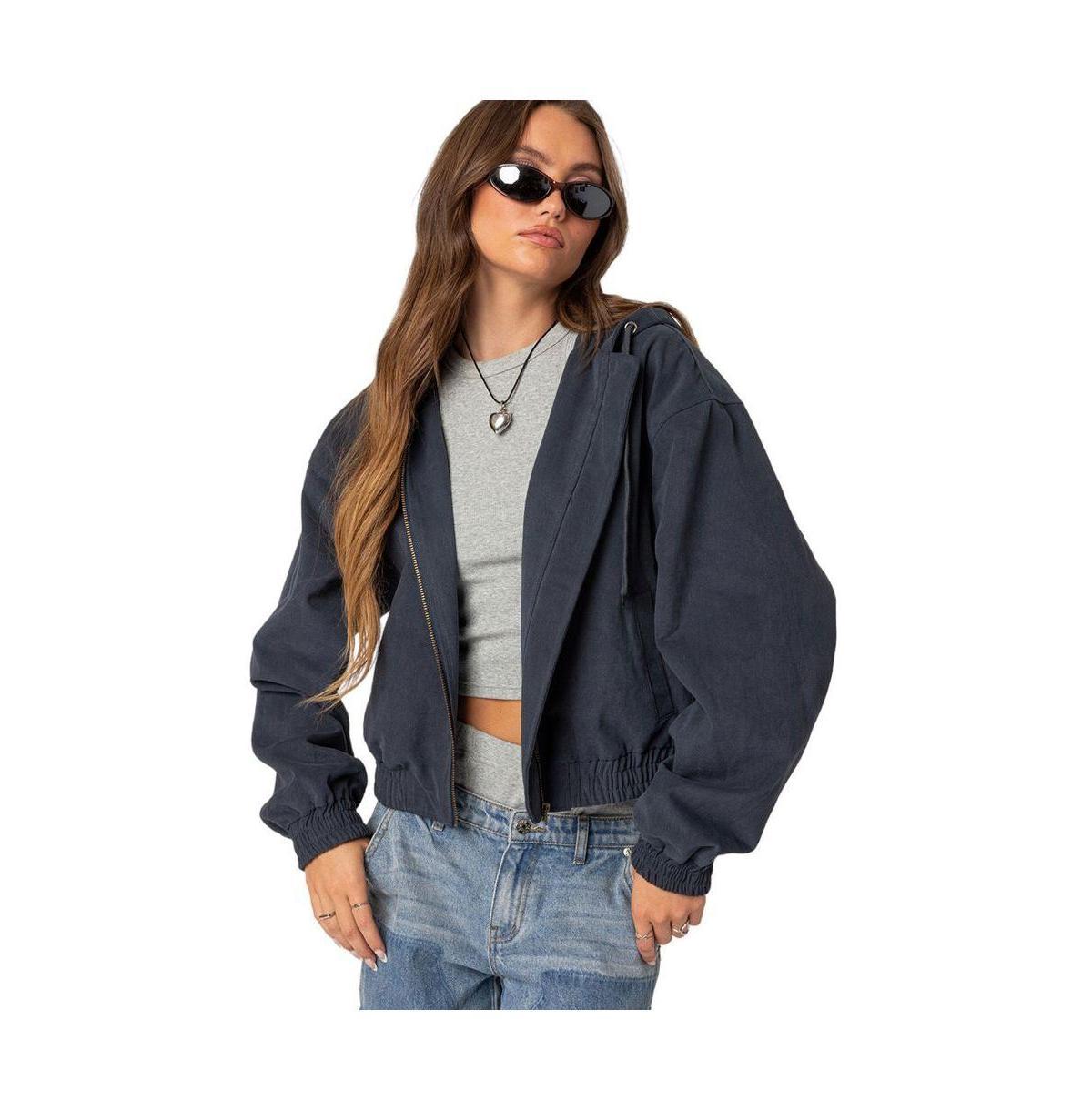 EDIKTED Milly Oversize Zip Crop Hoodie Product Image