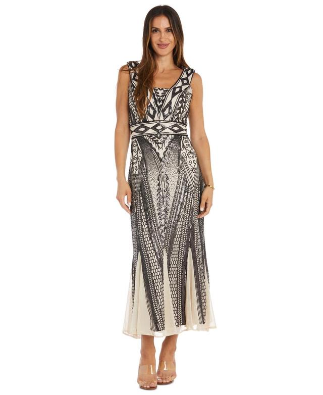 R & M Richards Womens Sequin Embellished Sleeveless Gown - Champagne Product Image