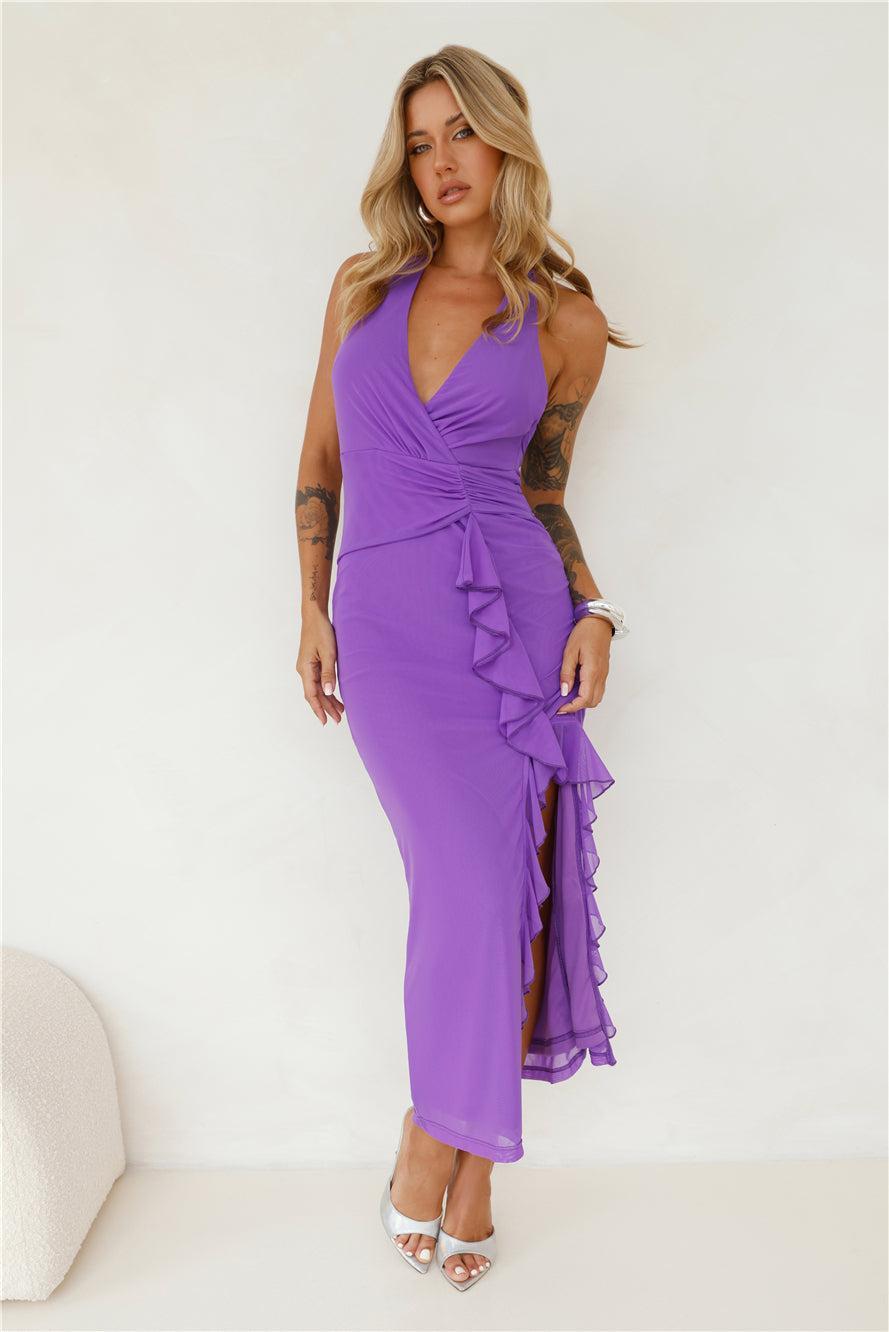 Find Me In Paradise Mesh Halter Maxi Dress Purple Product Image