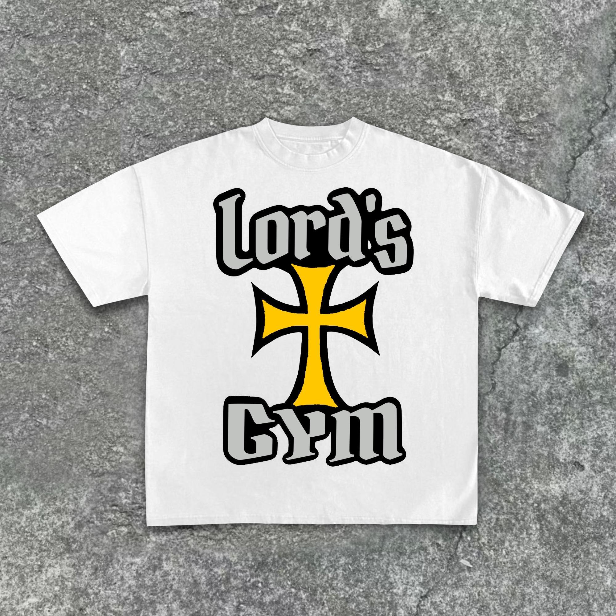 Jesus God Gospel Sports Letters - Lord's Gym - Printed Pattern Cotton T-Shirt Product Image