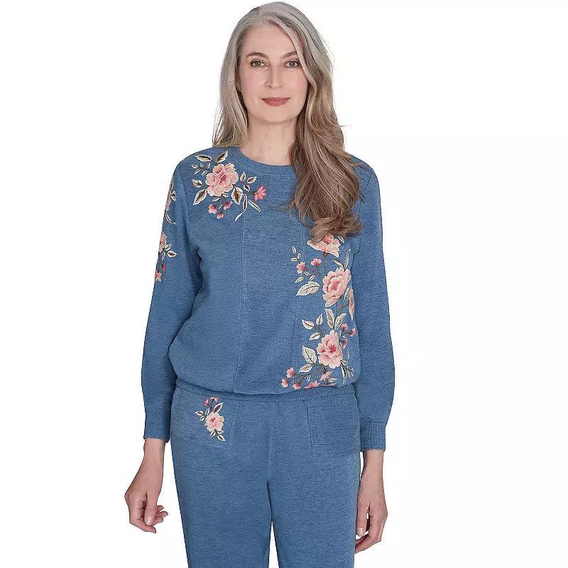 Womens Alfred Dunner Cozy Floral Embroidered Long Sleeve Top Product Image