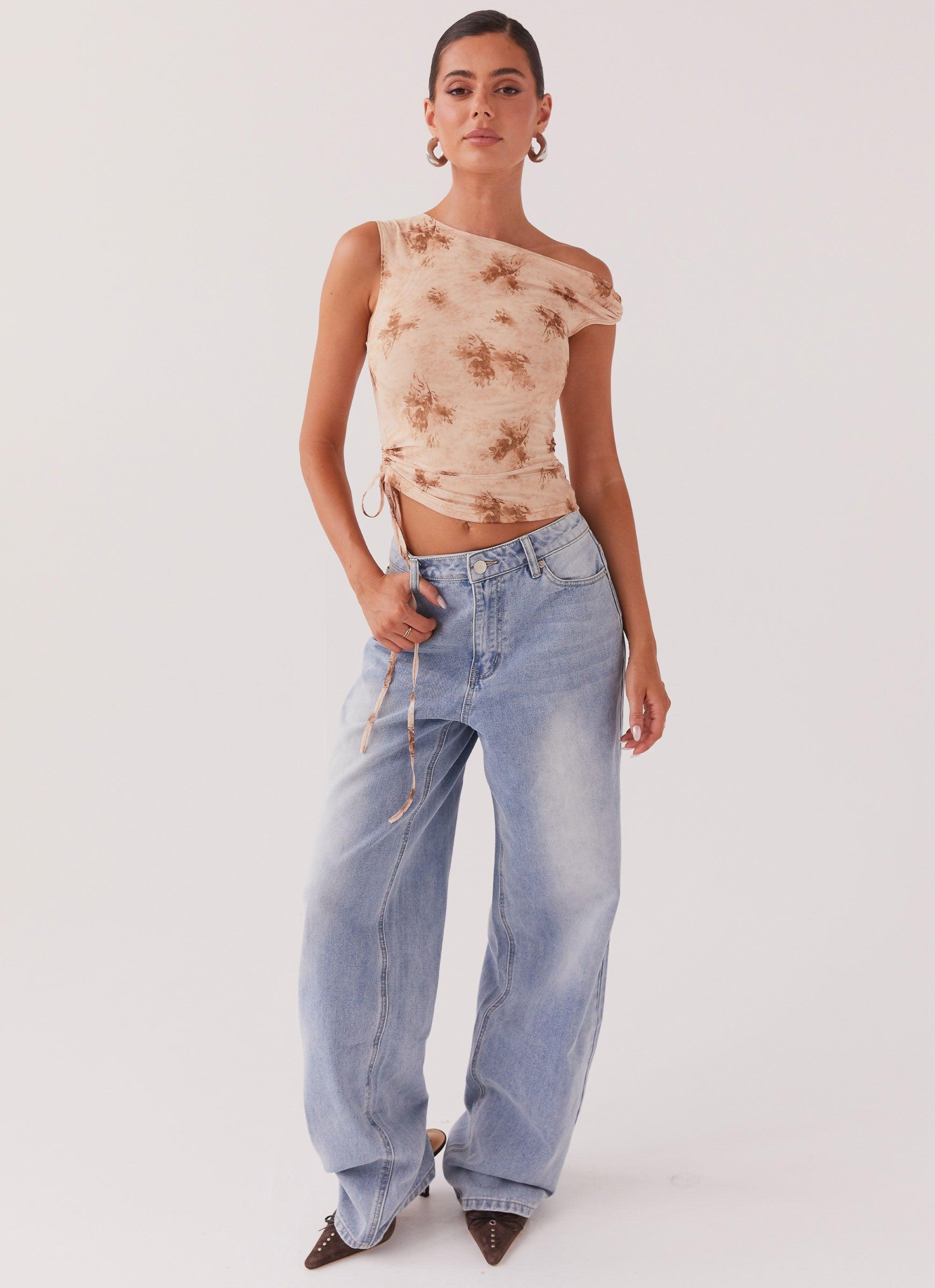 Til Sunrise Off The Shoulder Top - Taupe Smoke Product Image