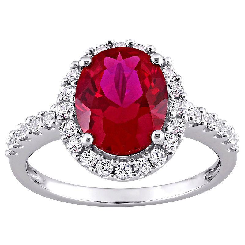 Stella Grace 10k White Gold Lab-Created Ruby & Lab-Created White Sapphire Halo Engagement Ring, Womens Product Image