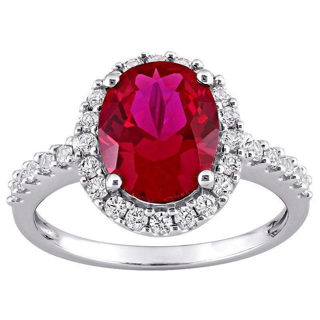 Stella Grace 10k White Gold Lab-Created Ruby & Lab-Created White Sapphire Halo Engagement Ring, Womens Red Product Image