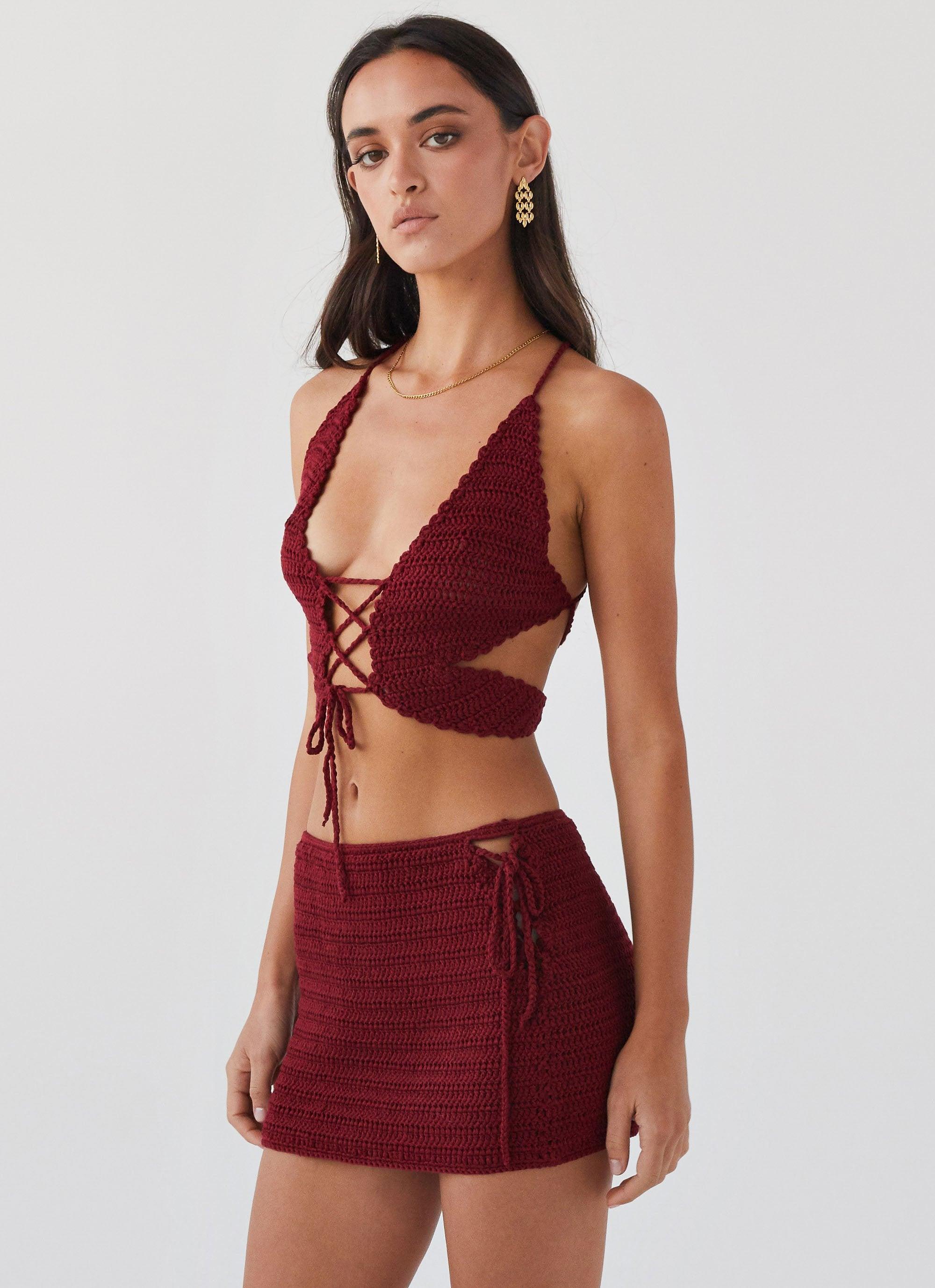 Wild Hearts Crochet Tie Top - Cherry Rose Product Image