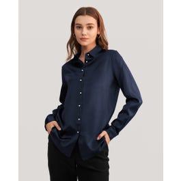 Women Classic Pearl Button Silk Shirt Product Image