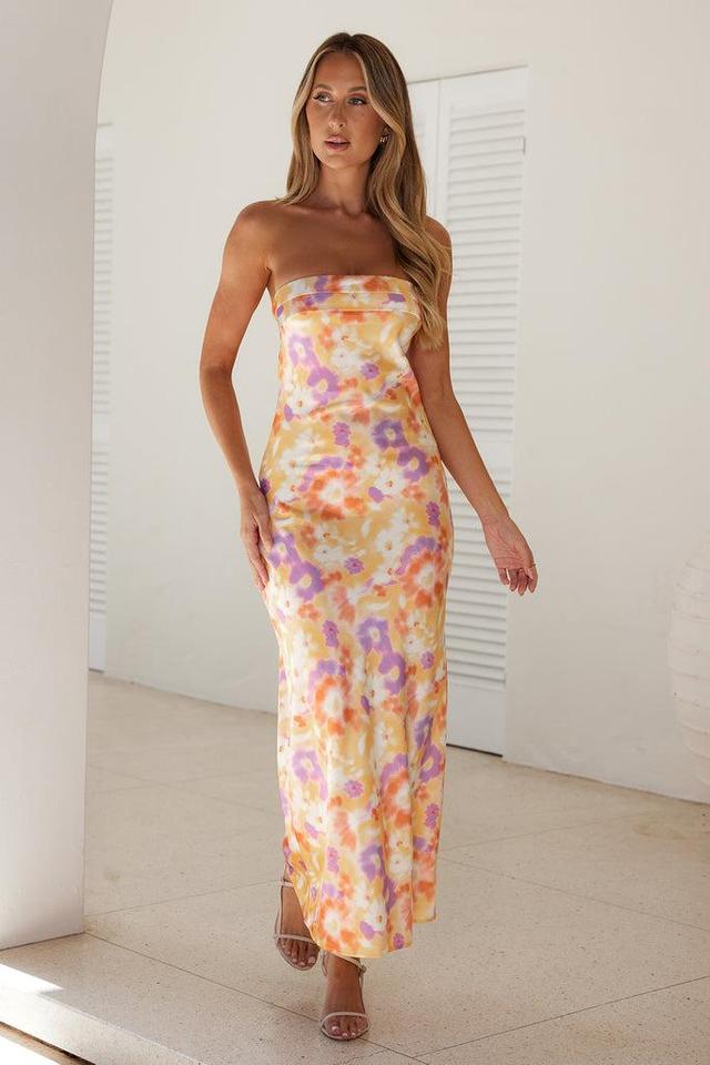 Shining Through Satin Strapless Maxi Dress Orange Product Image