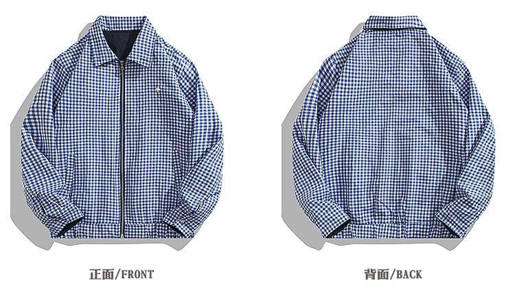 Collared Plaid Zip-Up Jacket Product Image