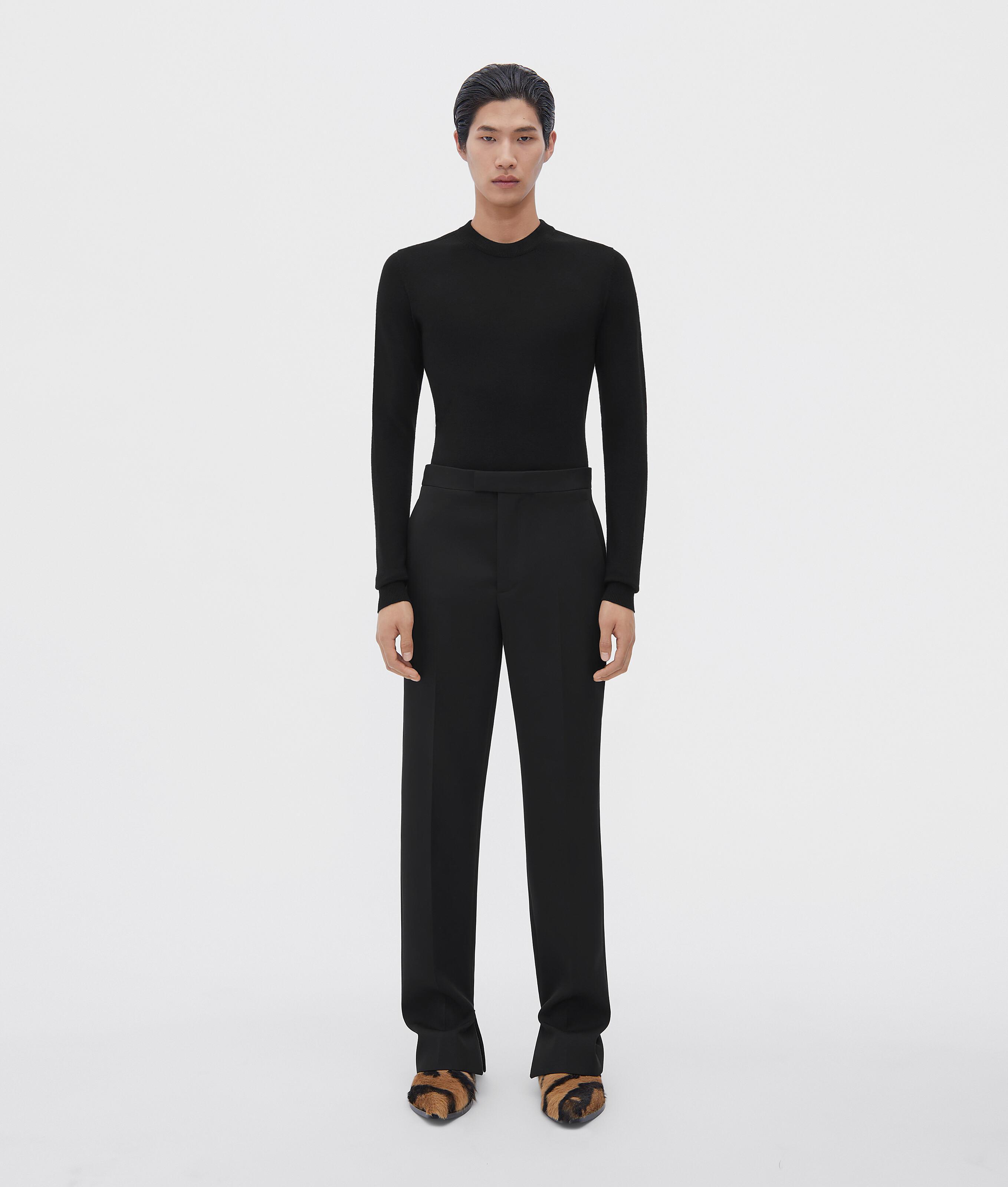 Men's Slim Leg Compact Wool Trousers in Black Product Image