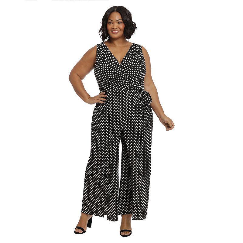 Plus Size London Times Faux-Wrap Jumpsuit, Womens Grey Product Image