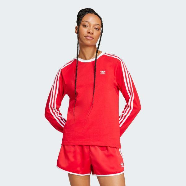 adidas Adicolor 3-Stripes Regular Long Sleeve Tee Better Scarlet XL Womens Product Image