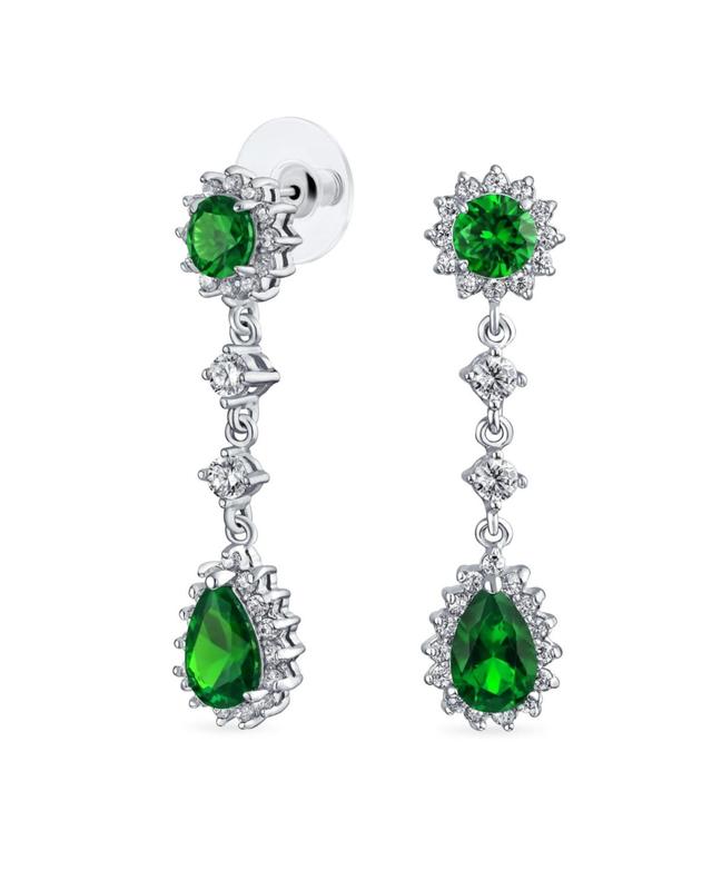 Bridal Green Statement Pave Crown Halo Cubic Zirconia Aaa Cz Long Dangling Oval Teardrop Chandelier Earrings For Women Product Image