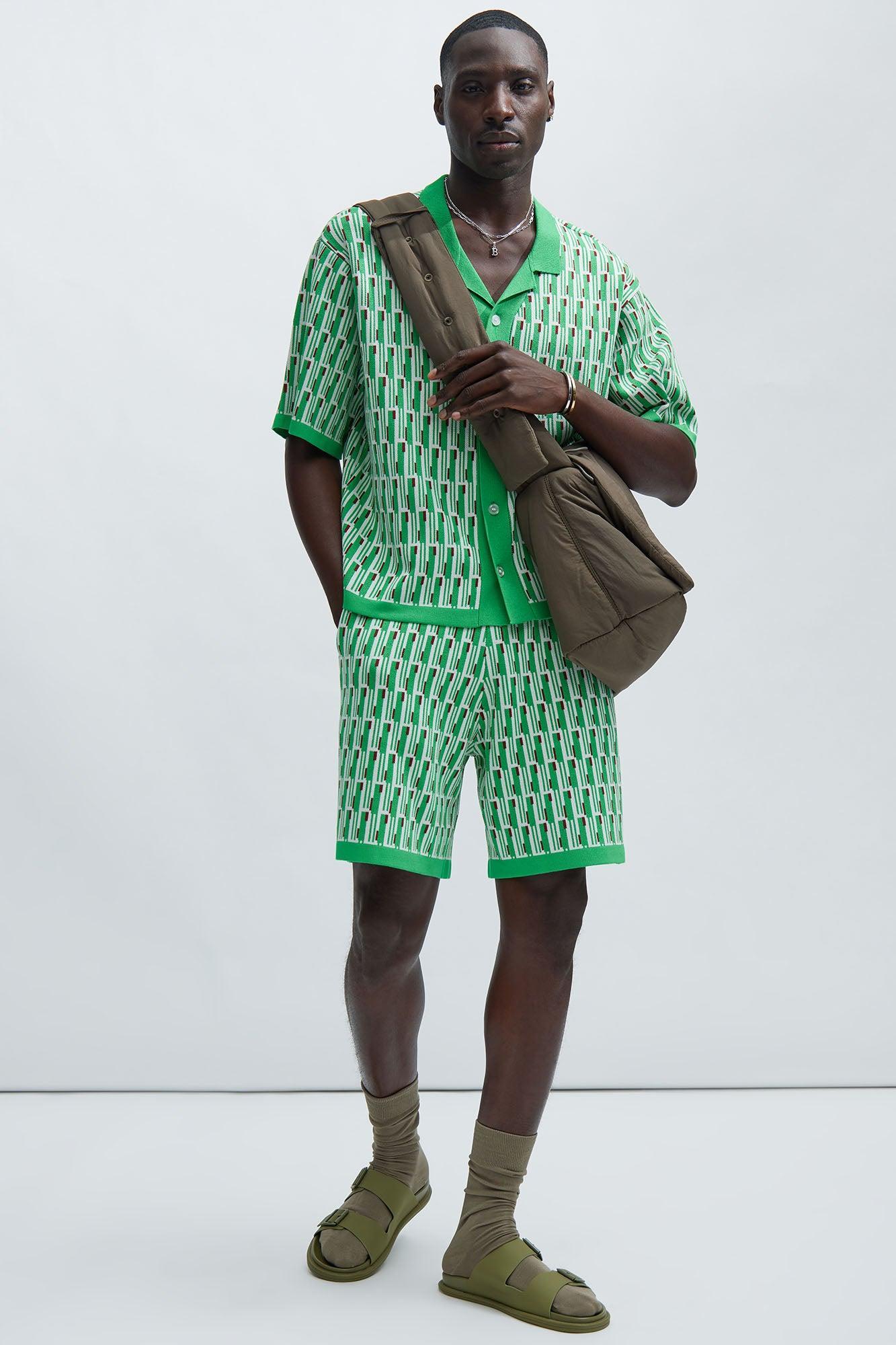 Graham Relaxed Knit Shorts - Green/combo Product Image