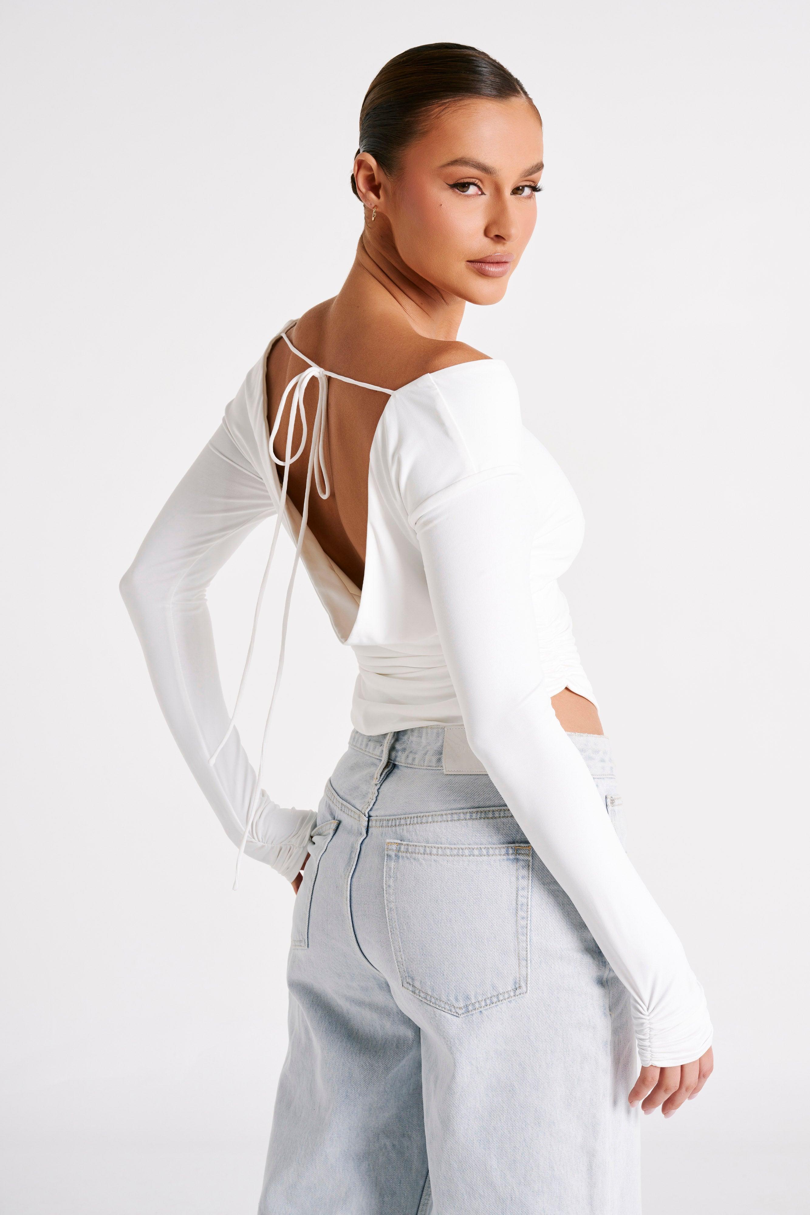 Emma Recycled Nylon Long Sleeve Top - White Product Image