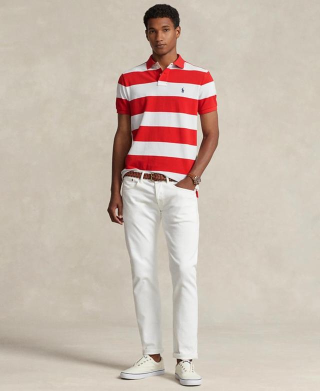 Men's Classic-fit Striped Mesh Polo Shirt In Old Royal,white Product Image